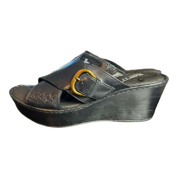 Born Womens 8M Slip On Black Platform Wedge Handcrafted Curstyn Leather Buckle - Picture 1 of 7